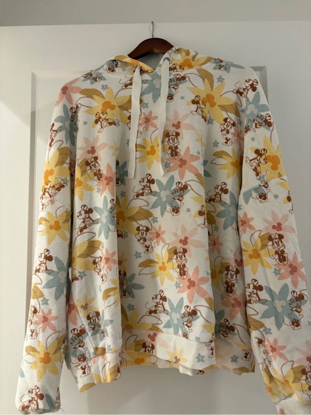 Disney Minnie Mouse Hoodie with Pastel Yellow and Pink Flowers